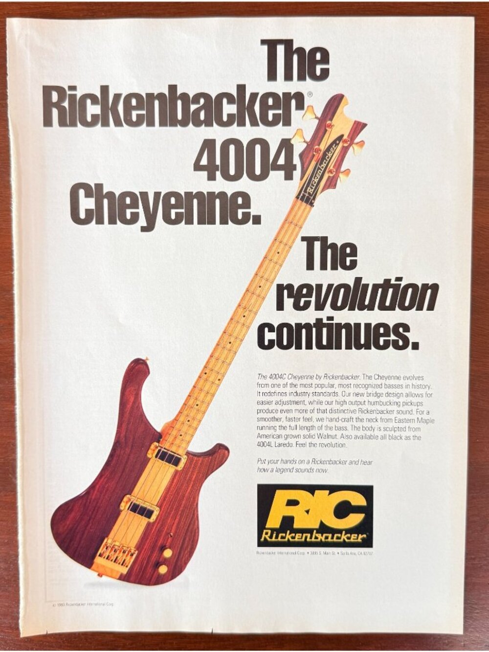 Vintage 1998 Rickenbacker Cheyenne Electric Guitar Magazine Advertisement Print